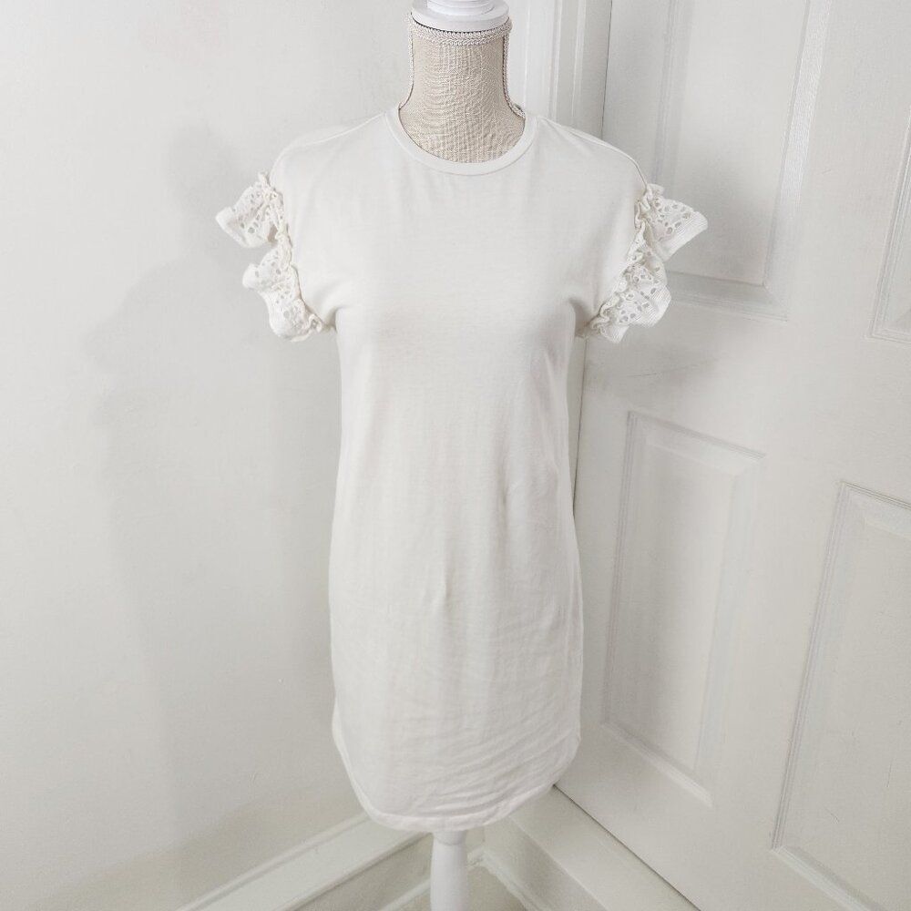 All Saints Dress Womens XS White Trixi Ruffle Eyelet Sleeves Mini Resortwear - Picture 1 of 13